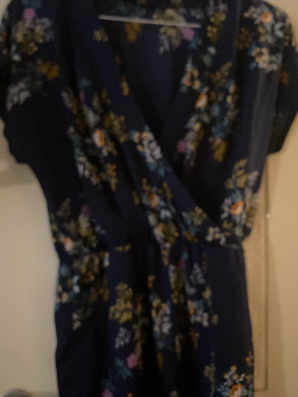 Timing Navy Floral Wrap Dress with Short Sleeves